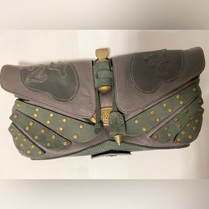 Diesel Baron Clutch Genuine Leather grey purple green Studs NWOT spike punk